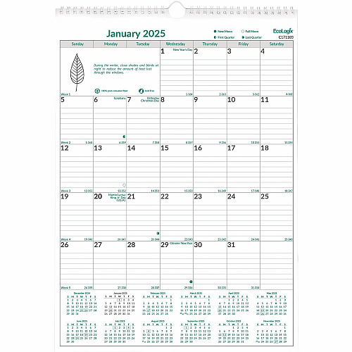 Brownline EcoLogix Monthly Wall Calendar, Twin-Wire Binding, 100% Recycled (C171103)