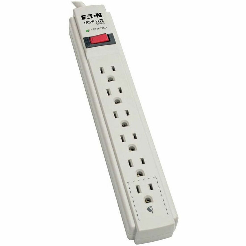 Eaton Tripp Lite Series Protect It! 6-Outlet Surge Protector, 8 ft. (2.43 m) Cord, 990 Joules, Low-Profile Right-Angle 5-15P plug 6 x NEMA 5-15R - 1875 VA - 990 J - 120 V AC, 125 V AC Input - 8 ft - Wall Mountable (TLP608)