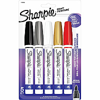 Sharpie Oil-Based Paint Marker - Medium Point Medium Marker Point - Assorted Ink - Oil Based - 5 / Pack (1770458)
