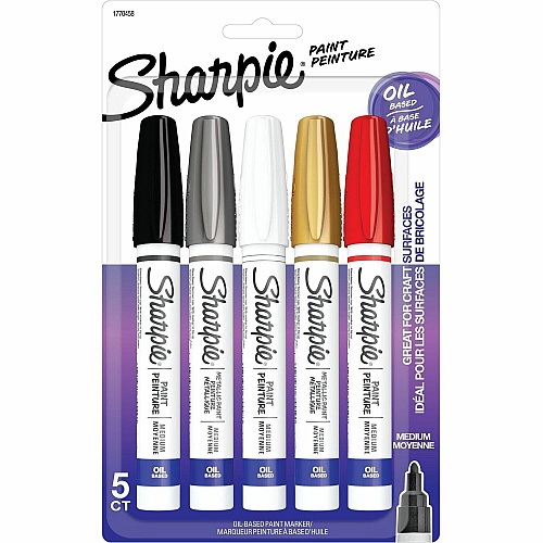 Sharpie Oil-Based Paint Marker - Medium Point Medium Marker Point - Assorted Ink - Oil Based - 5 / Pack (1770458)