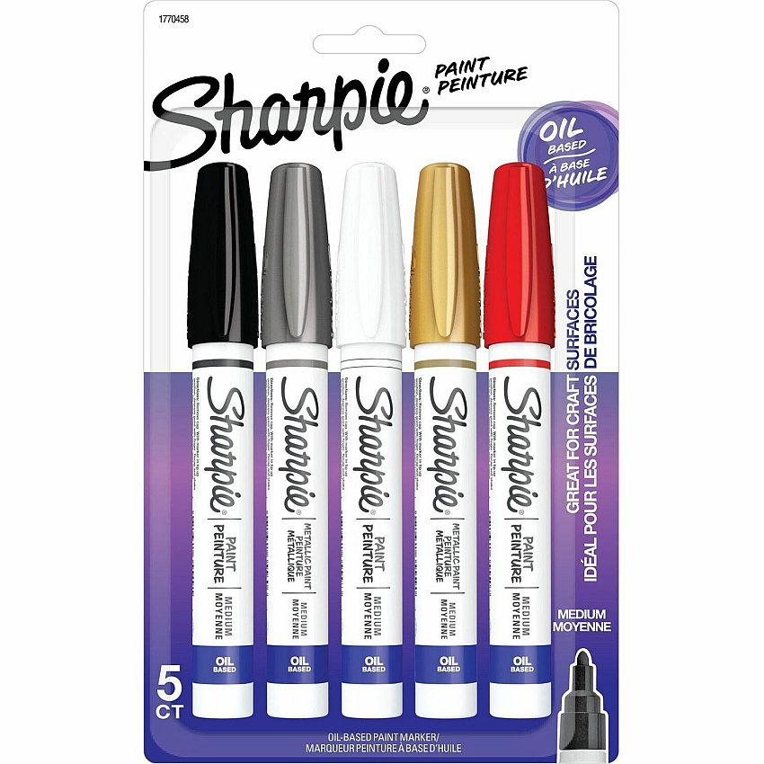 Sharpie Oil-Based Paint Marker - Medium Point Medium Marker Point - Assorted Ink - Oil Based - 5 / Pack (1770458)
