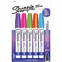 Sharpie Oil-Based Paint Marker - Medium Point Medium Marker Point - Aqua, Orange, Lime Green, Pink, Purple Ink - Oil Based - 5 / Pack (1770459)