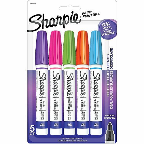 Sharpie Oil-Based Paint Marker - Medium Point Medium Marker Point - Aqua, Orange, Lime Green, Pink, Purple Ink - Oil Based - 5 / Pack (1770459)