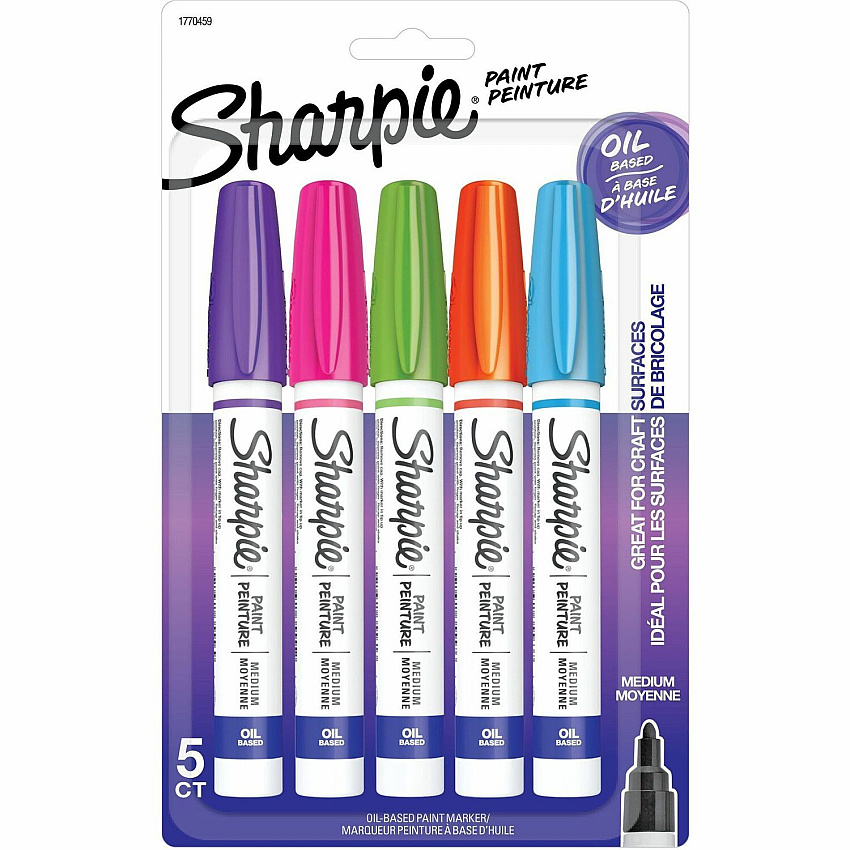 Sharpie Oil-Based Paint Marker - Medium Point Medium Marker Point - Aqua, Orange, Lime Green, Pink, Purple Ink - Oil Based - 5 / Pack (1770459)
