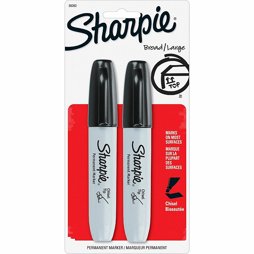 Sharpie Chisel Tip Permanent Marker Chisel Marker Point - Black Ink - Alcohol Based - 2 / Pack (38262PP)