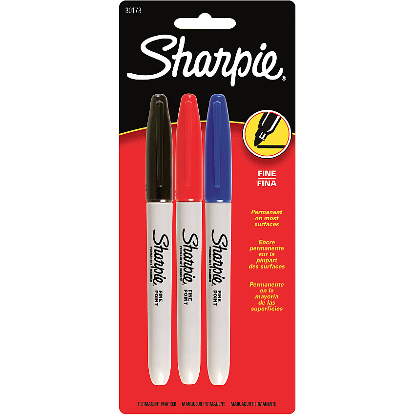Sharpie Fine Point Permanent Marker 0.5 mm Fine Chisel Marker Point - Assorted Ink - Alcohol Based - 3 / Pack (30173PP)