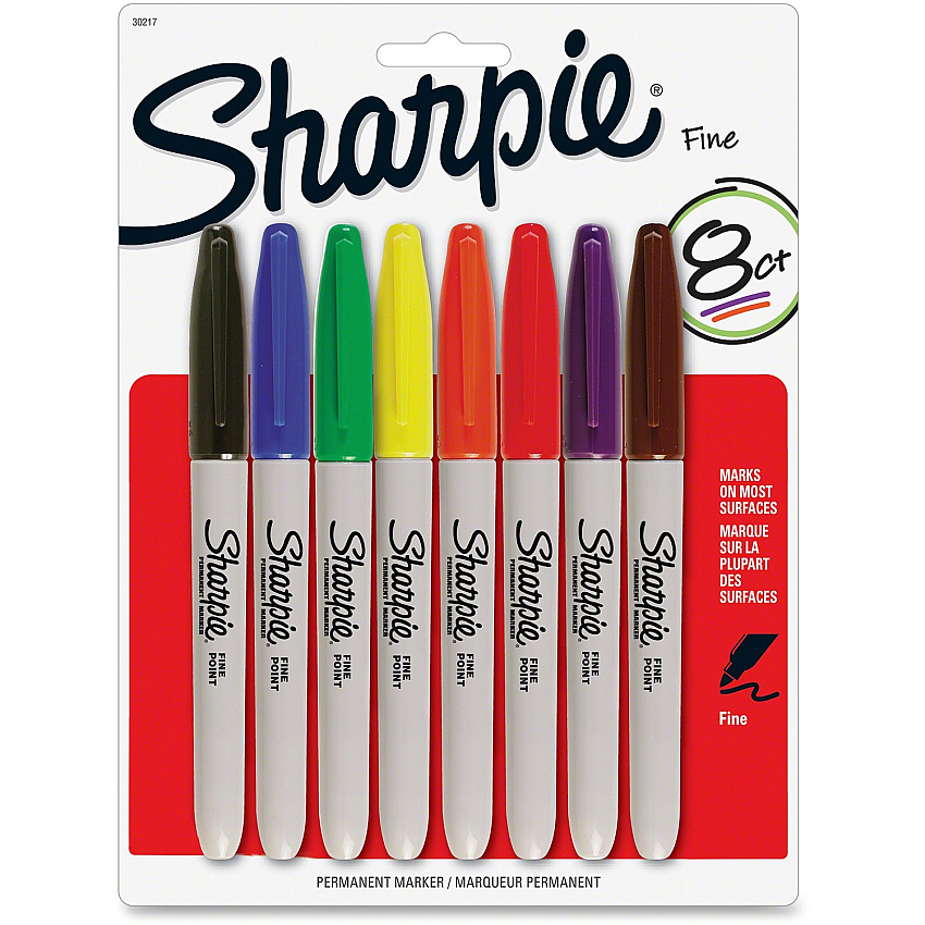 Sharpie Fine Point Permanent Marker Fine Marker Point - Assorted Ink - Alcohol Based - 8 / Pack (30217PP)