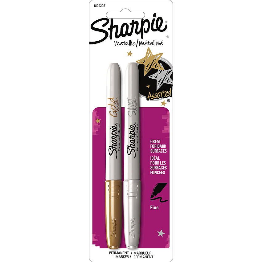 Sharpie Metallic Fine Point Permanent Marker Fine Marker Point - Gold, Silver Ink - Alcohol Based - 2 / Set (1829202)