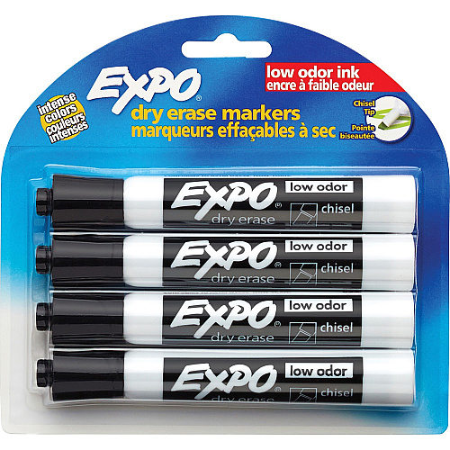 Expo Dry Erase Chisel Tip Markers Chisel Marker Point - Black Ink - 4 Pack (80661)