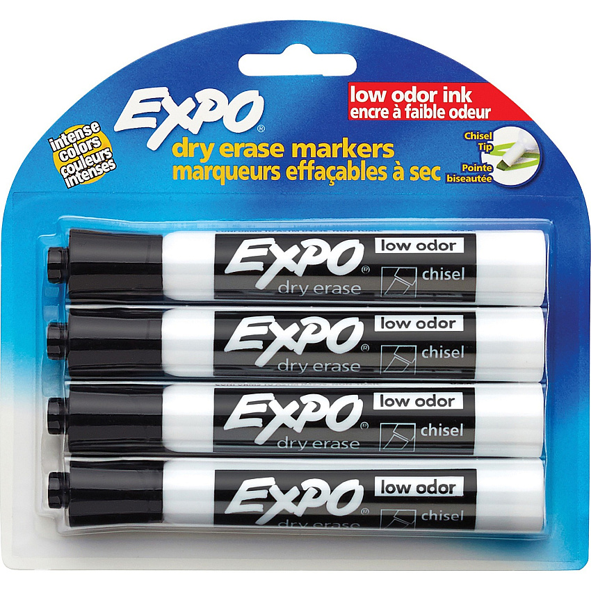 Expo Dry Erase Chisel Tip Markers Chisel Marker Point - Black Ink - 4 Pack (80661)