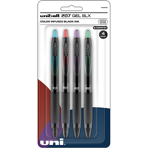uni-ball uniball&trade; 207 BLX Gel Pens 0.7 mm Medium Pen Point - Retractable - Green/Black, Purple/Black, Black/Red, Black/Blue Ink - Pigment-based - 4 / Pack (1838182)