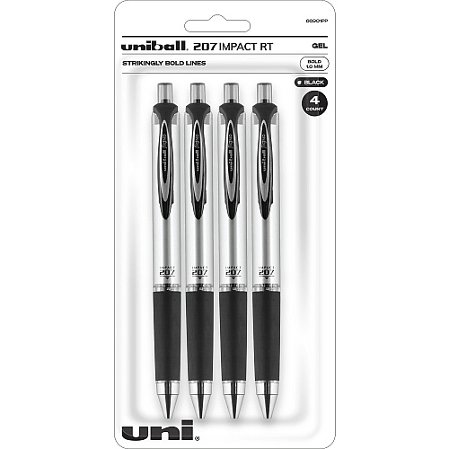 uni-ball uniball&trade; 207 Impact RT Gel Pen Bold Pen Point - 1 mm Pen Point Size - Refillable - Retractable - Black Gel-based Ink - 4 / Pack (66901PP)