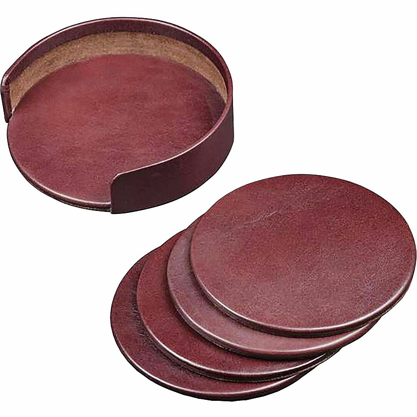 Dacasso Leather Coasters - Set of 4 with Holder 4 Coaster of 4" Diameter - Round - Mocha - Top Grain Leather, Felt - 1Each - 1 Each (A3045)