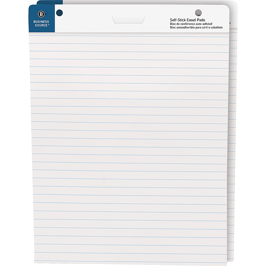 Business Source 25"x30" Lined Self-stick Easel Pads 30 Sheets - 25" x 30" Sheet Size - White Paper - Cardboard Cover - Self-stick - 2 / Carton (BSN38593)