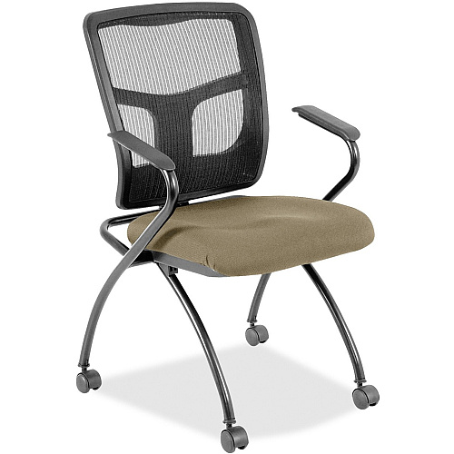 Lorell Mesh Back Nesting Training/Guest Chairs Expo Latte Seat Color - Fabric Seat Material - Powder Coated Frame Color - Metal Frame Material - Four-legged Base - Black - Mesh - Armrest - 2 / Carton (LLR8437433)