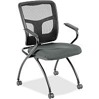 Lorell Mesh Back Nesting Training/Guest Chairs Expo Fog Seat Color - Fabric Seat Material - Powder Coated Frame Color - Metal Frame Material - Four-legged Base - Black - Mesh - Armrest - 2 / Carton (LLR8437432)