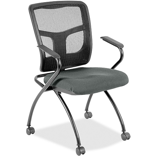 Lorell Mesh Back Nesting Training/Guest Chairs Expo Fog Seat Color - Fabric Seat Material - Powder Coated Frame Color - Metal Frame Material - Four-legged Base - Black - Mesh - Armrest - 2 / Carton (LLR8437432)