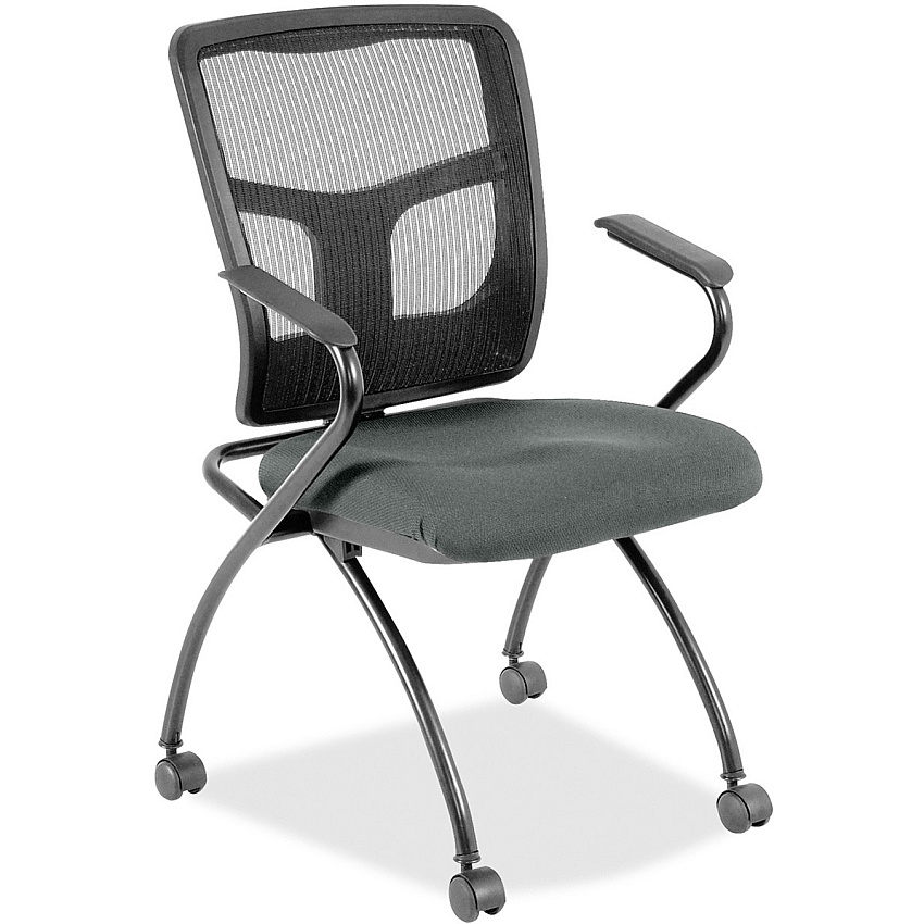 Lorell Mesh Back Nesting Training/Guest Chairs Expo Fog Seat Color - Fabric Seat Material - Powder Coated Frame Color - Metal Frame Material - Four-legged Base - Black - Mesh - Armrest - 2 / Carton (LLR8437432)