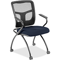 Lorell Mesh Back Nesting Training/Guest Chairs Forte Cadet Seat Color - Fabric Seat Material - Powder Coated Frame Color - Metal Frame Material - Four-legged Base - Black - Mesh - Armrest - 2 / Carton (LLR8437443)