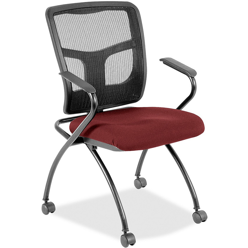 Lorell Mesh Back Nesting Training/Guest Chairs Expo Festive Seat Color - Fabric Seat Material - Powder Coated Frame Color - Metal Frame Material - Four-legged Base - Black - Mesh - Armrest - 2 / Carton (LLR8437431)
