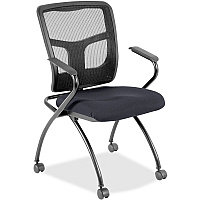 Lorell Mesh Back Nesting Training/Guest Chairs Fuse Azurean Seat Color - Fabric Seat Material - Powder Coated Frame Color - Metal Frame Material - Four-legged Base - Black - Mesh - Armrest - 2 / Carton (LLR8437446)