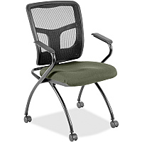 Lorell Mesh Back Nesting Training/Guest Chairs Shire Sage Seat Color - Fabric Seat Material - Powder Coated Frame Color - Metal Frame Material - Four-legged Base - Black - Mesh - Armrest - 2 / Carton (LLR8437485)