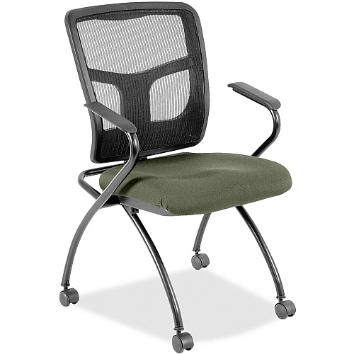Lorell Mesh Back Nesting Training/Guest Chairs Shire Sage Seat Color - Fabric Seat Material - Powder Coated Frame Color - Metal Frame Material - Four-legged Base - Black - Mesh - Armrest - 2 / Carton (LLR8437485)