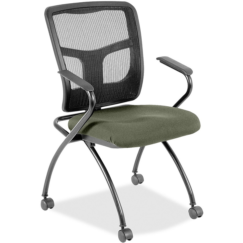 Lorell Mesh Back Nesting Training/Guest Chairs Shire Sage Seat Color - Fabric Seat Material - Powder Coated Frame Color - Metal Frame Material - Four-legged Base - Black - Mesh - Armrest - 2 / Carton (LLR8437485)