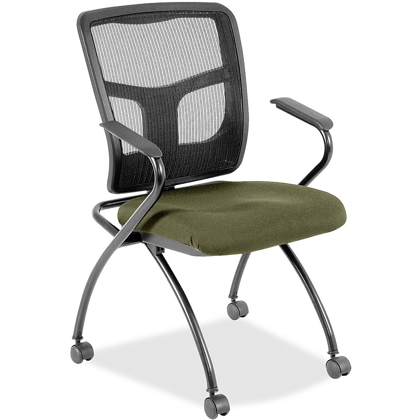 Lorell Mesh Back Nesting Training/Guest Chairs Expo Leaf Seat Color - Fabric Seat Material - Powder Coated Frame Color - Metal Frame Material - Four-legged Base - Black - Mesh - Armrest - 2 / Carton (LLR8437434)