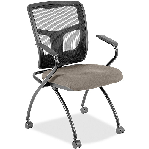 Lorell Mesh Back Nesting Training/Guest Chairs Fossil Seat Color - Fabric Seat Material - Powder Coated Frame Color - Metal Frame Material - Four-legged Base - Mesh - Armrest - 2 / Carton (LLR8437451)