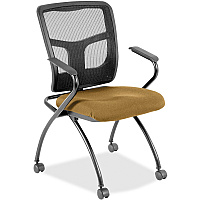 Lorell Mesh Back Nesting Training/Guest Chairs Canyon Nugget Seat Color - Vinyl Seat Material - Black Back Color - Mesh Back Material - Gray Frame Color - Metal Frame Material - Four-legged Base - Armrest - 2 / Carton (LLR8437429)