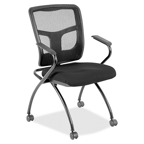 Lorell Mesh Back Nesting Training/Guest Chairs Expo Tuxedo Seat Color - Fabric Seat Material - Powder Coated Frame Color - Metal Frame Material - Four-legged Base - Black - Mesh - Armrest - 2 / Carton (LLR8437435)