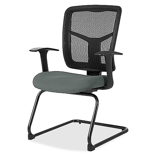 Lorell ErgoMesh Series Mesh Back Guest Chair with Arms Expo Fog Seat Color - Mesh, Fabric Seat Material - Black Back Color - Mesh Back Material - Cantilever Base - Black - 1 Each (LLR8620232)