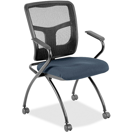 Lorell Mesh Back Nesting Training/Guest Chairs Shire Chesapeake Seat Color - Fabric Seat Material - Powder Coated Frame Color - Metal Frame Material - Four-legged Base - Black - Mesh - Armrest - 2 / Carton (LLR8437484)