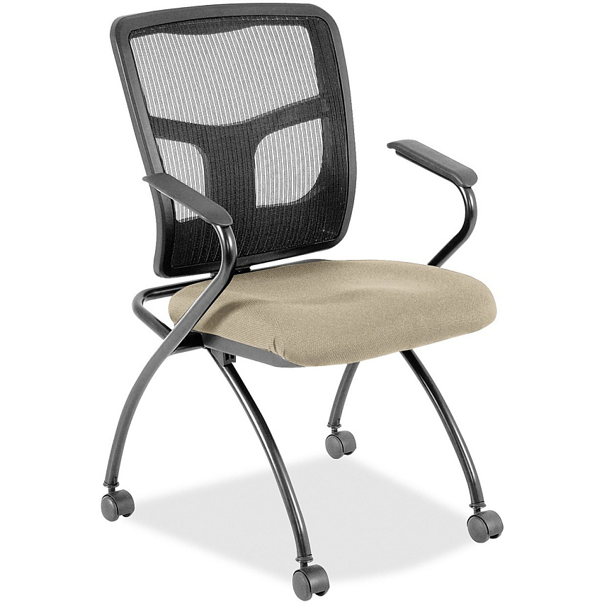 Lorell Mesh Back Nesting Training/Guest Chairs Shire Travertine Seat Color - Fabric Seat Material - Powder Coated Frame Color - Metal Frame Material - Four-legged Base - Black - Mesh - Armrest - 2 / Carton (LLR8437487)