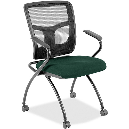 Lorell Mesh Back Nesting Training/Guest Chairs Insight Forest Seat Color - Fabric Seat Material - Powder Coated Frame Color - Metal Frame Material - Four-legged Base - Black - Mesh - Armrest - 2 / Carton (LLR8437450)