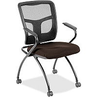Lorell Mesh Back Nesting Training/Guest Chairs Forte Fudge Seat Color - Fabric Seat Material - Powder Coated Frame Color - Metal Frame Material - Four-legged Base - Black - Mesh - Armrest - 2 / Carton (LLR8437441)