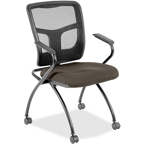 Lorell Mesh Back Nesting Training/Guest Chairs Shire Stonewall Seat Color - Fabric Seat Material - Powder Coated Frame Color - Metal Frame Material - Four-legged Base - Black - Mesh - Armrest - 2 / Carton (LLR8437486)