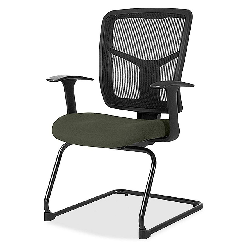 Lorell ErgoMesh Series Mesh Back Guest Chair with Arms Perfection Olive Green Seat Color - Mesh, Fabric Seat Material - Black Back Color - Mesh Back Material - Cantilever Base - Black - 1 Each (LLR8620267)