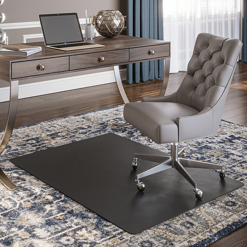 Deflecto EconoMat Chair Mat Floor, Office, Carpeted Floor, Breakroom - 53" Length x 45" Width - Rectangular - Vinyl - Black - 1 Each (CM11242BLK)
