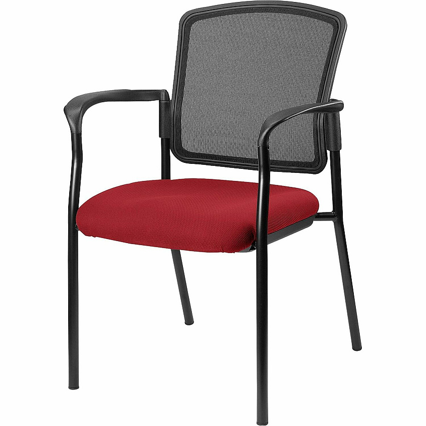 Lorell Breathable Mesh Guest Chairs Fabric Seat Material - Black, Powder Coated Frame Color - Steel Frame Material - Real Red - Armrest - 1 Each (LLR2310002)