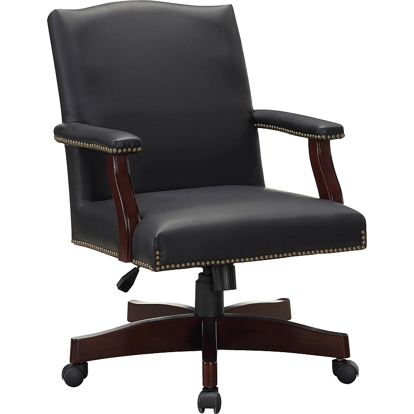 Lorell Traditional Executive Office Chair Black Bonded Leather Seat - Black Bonded Leather Back - Mid Back - 5-star Base - 1 Each (LLR68250)