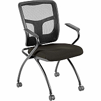 Lorell Mesh Back Fabric Seat Nesting Chairs Fuse Pepper Seat Color - Fabric Seat Material - Powder Coated Frame Color - Metal Frame Material - Four-legged Base - Black - Mesh - Armrest - 2 / Carton (LLR8437404)