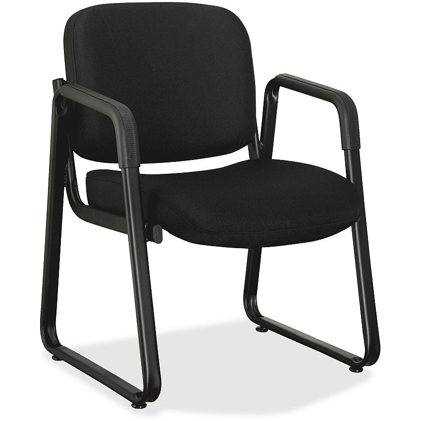 Lorell Upholstered Guest Chair Black Seat Color - Fabric, Plywood Seat Material - Black Back Color - Fabric, Plywood Back Material - Metal Frame Material - Sled Base - Black - 1 Each (LLR84576)
