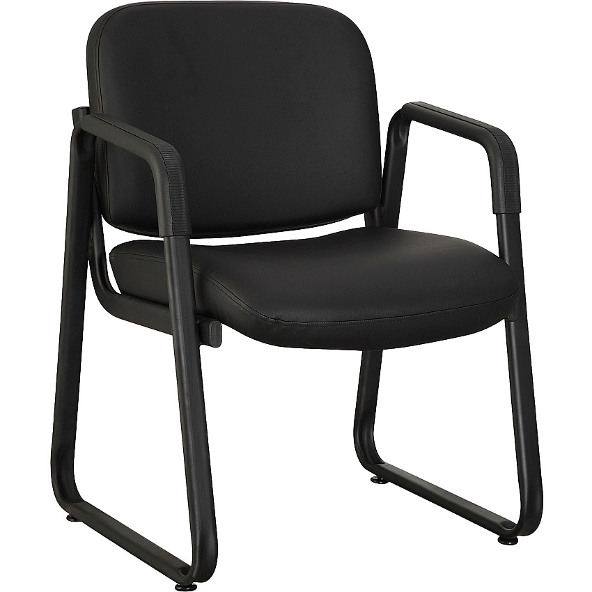 Lorell Upholstered Guest Chair Black Seat Color - Leather, Plywood Seat Material - Black Back Color - Leather, Plywood Back Material - Metal Frame Material - Black - 1 Each (LLR84577)
