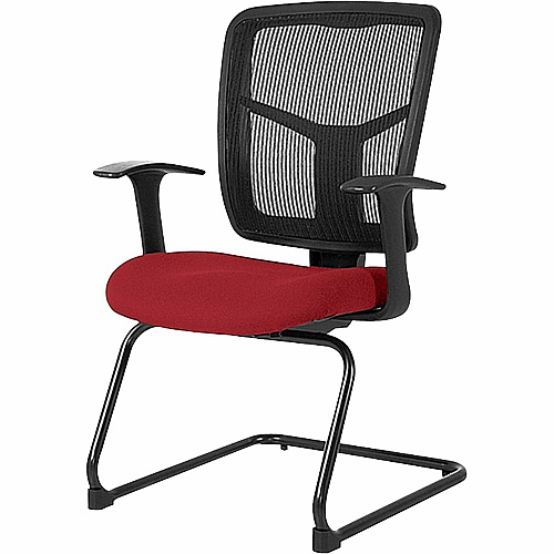 Lorell ErgoMesh Series Mesh Side Arm Guest Chair Real Red Seat Color - Fabric Seat Material - Black Back Color - Mesh Back Material - Cantilever Base - 1 Each (LLR8620202)
