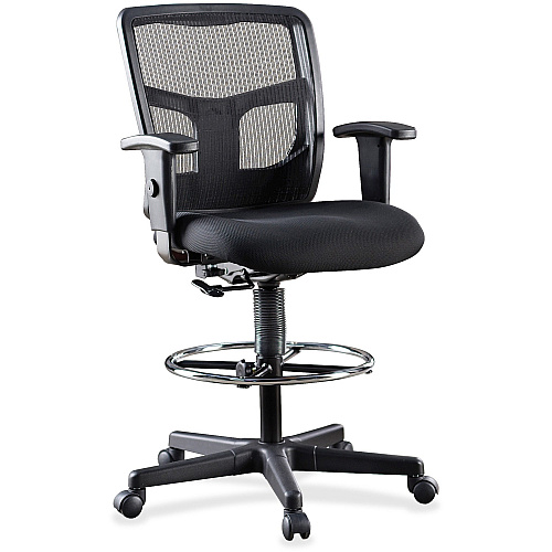 Lorell Ratchet Back Mesh Mid-Back Stool Black Seat Color - Fabric Seat Material - Black Back Color - Mesh Back Material - 5-star Base - Black - 1 Each (LLR86801)