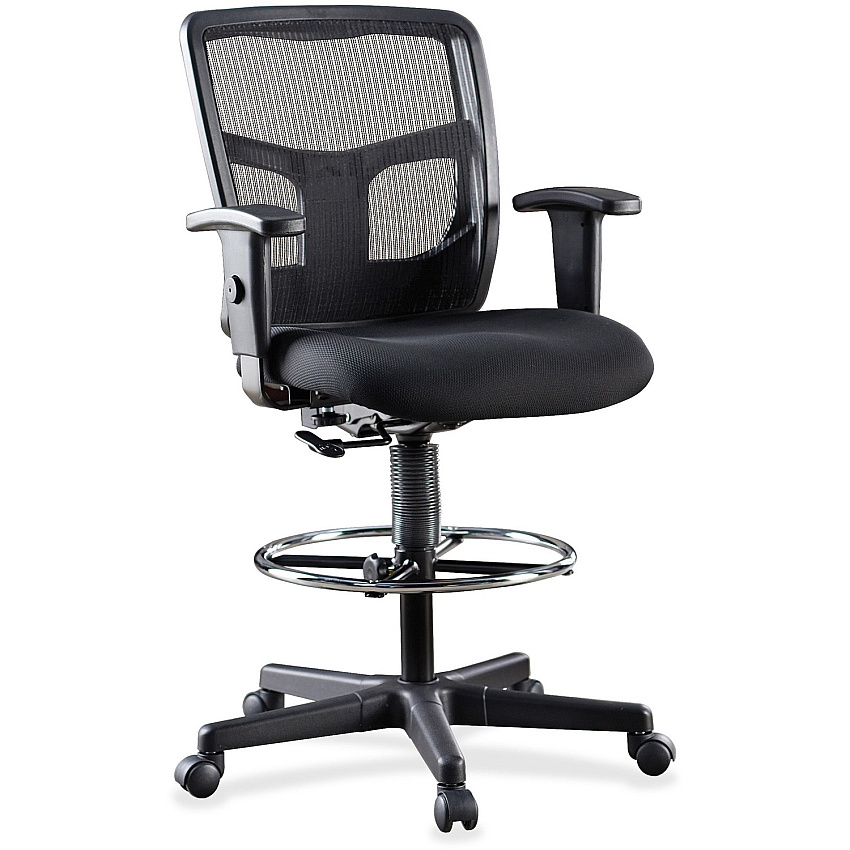 Lorell Ratchet Back Mesh Mid-Back Stool Black Seat Color - Fabric Seat Material - Black Back Color - Mesh Back Material - 5-star Base - Black - 1 Each (LLR86801)