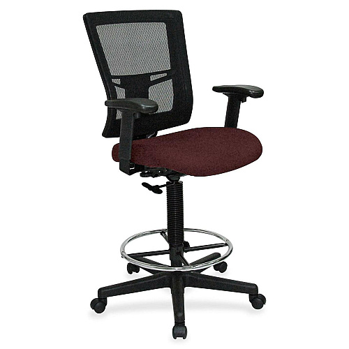 Lorell Mesh Back Drafting Stool Perfection Burgundy Seat Color - Black Frame Color - 1 Each (LLR4310064)