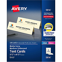 Avery&reg; Sure Feed Embossed Tent Cards 79 Brightness - Letter - 8 1/2" x 11" - 65 lb Basis Weight - 176 g/m² Grammage - Embossed, Matte - Rounded Corner, Heavyweight, Printable, Smooth Edge, Pre-scored, Foldable, Jam-free, Double-sided, Micr (5914)